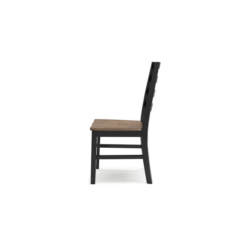 Fleur Dining Side Chair Set of 2, Black Ladderback, Brown Solid Wood - Benzara