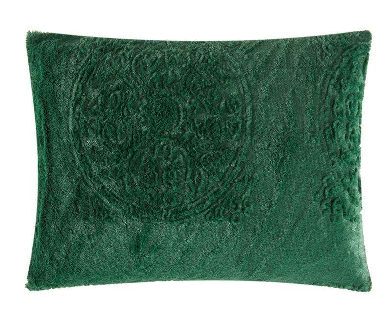 Chic Home Amara Comforter Set Embossed Mandala Pattern Faux Fur Micromink Backing Bed In A Bag Bedding - Sheets Pillowcases Pillow Shams Included - 7 Piece - Queen 90x92", Green