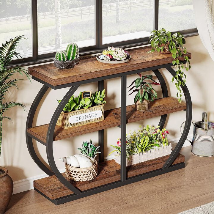 Tribesigns Industrial 3-Tier Wood Console Table with Storage Shelves