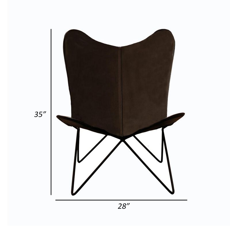 28 Inch Butterfly Accent Chair, Set of 4, Rich Brown Top Grain Leather-Benzara image number 5