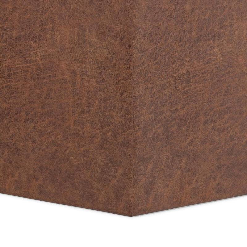 Rockwood 17 inch Wide Contemporary Square Cube Storage Ottoman with Tray in Distressed Saddle Brown Vegan Faux Leather, Assembled image number 8