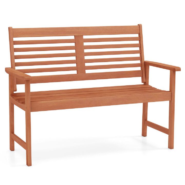 2-Seat Outdoor Solid Wood Bench &ndash; Patio Loveseat with Slatted Design