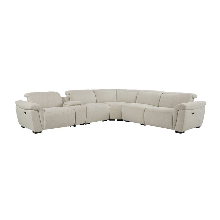 Ayna Power Motion Sectional Sofa, Beige Boucle Upholstery, Console - Benzara