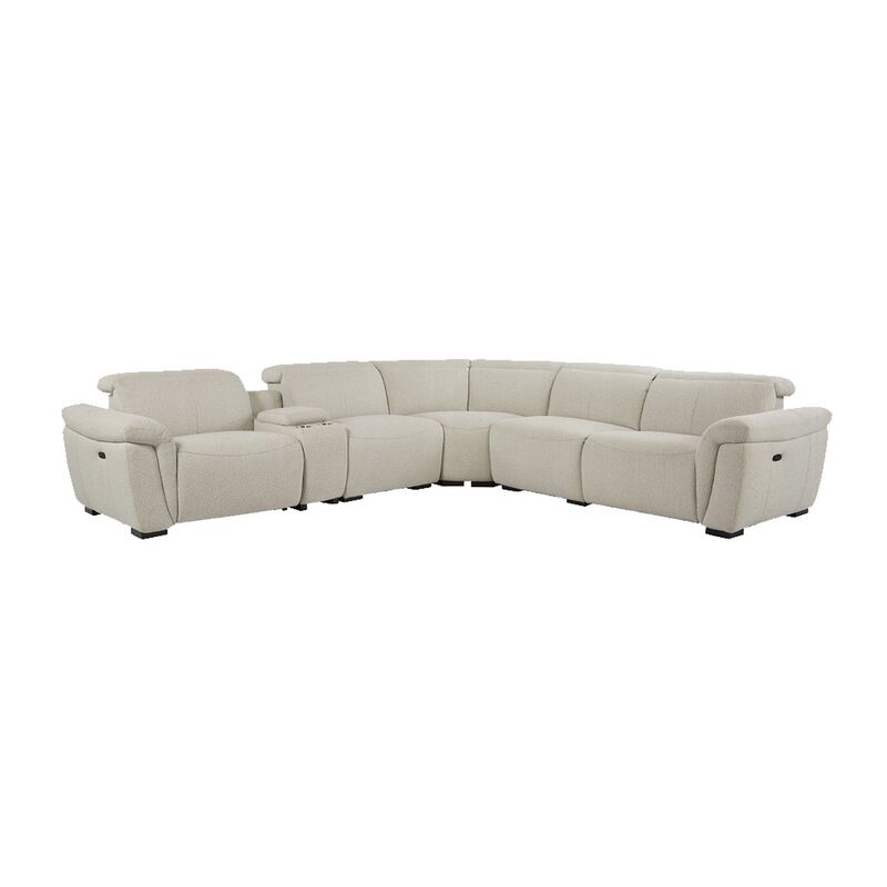 Ayna Power Motion Sectional Sofa, Beige Boucle Upholstery, Console - Benzara