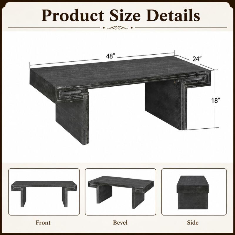 GOODSILO Vintage Industrial Rectangular Coffee Table with Double-Tier Open Shelving Reclaimed Wood Texture Rustic Finish for Living Room Home Office Use image number 1