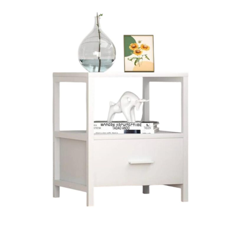 Hivvago Set of 2 - Modern Metal Wood Side End Table Nightstand with Storage Drawer