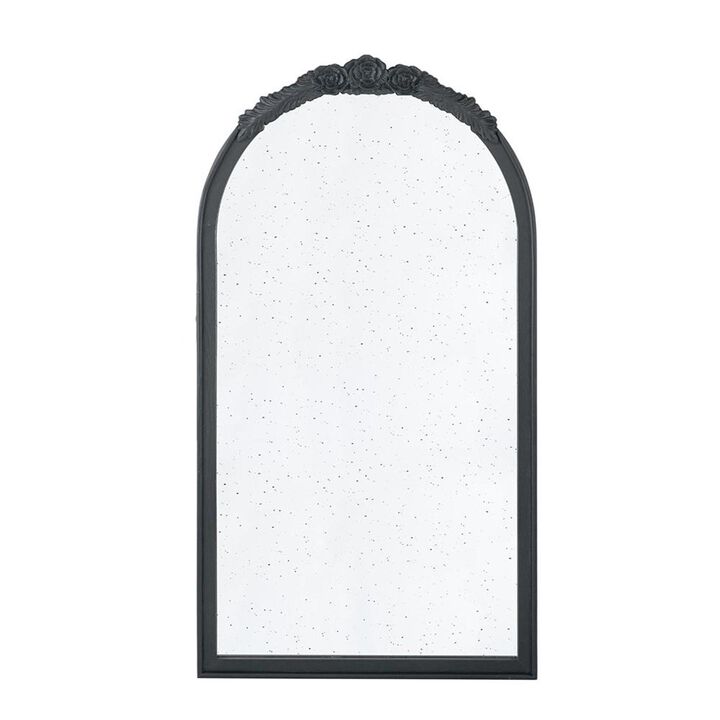 HomeRoots 42" Black Crowned Top Antiqued Glass Arch Framed Accent Mirror
