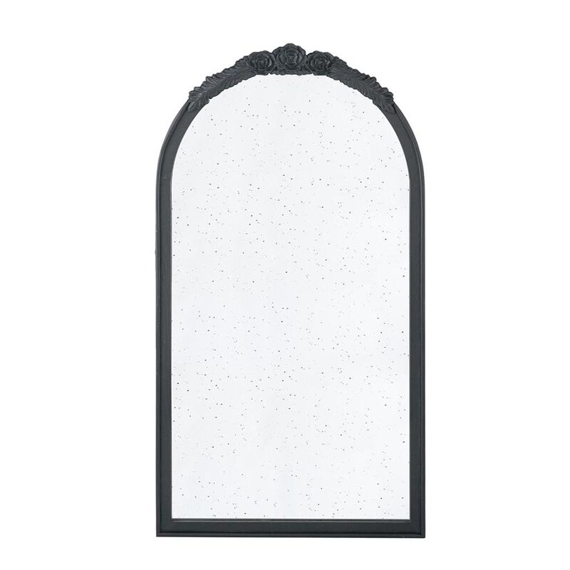 HomeRoots 42" Black Crowned Top Antiqued Glass Arch Framed Accent Mirror image number 0