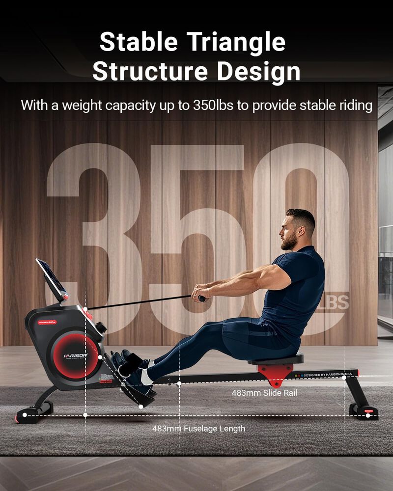 HARISON Magnetic Rowing Machine with Bluetooth App for Home Gym, 16-Level Quiet Resistance, 350 LB Capacity, Vertical Storage (HR-W10) image number 1