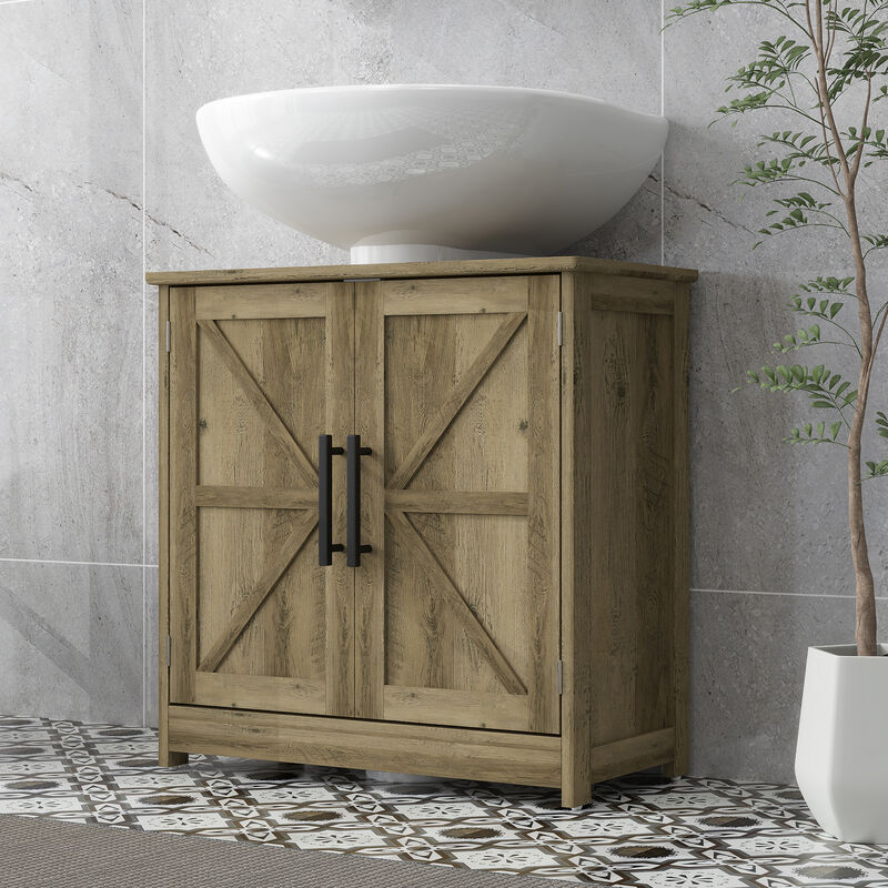 Hivvago Bathroom Sink Cabinet with 2 Barn Doors and Adjustable Shelf image number 7