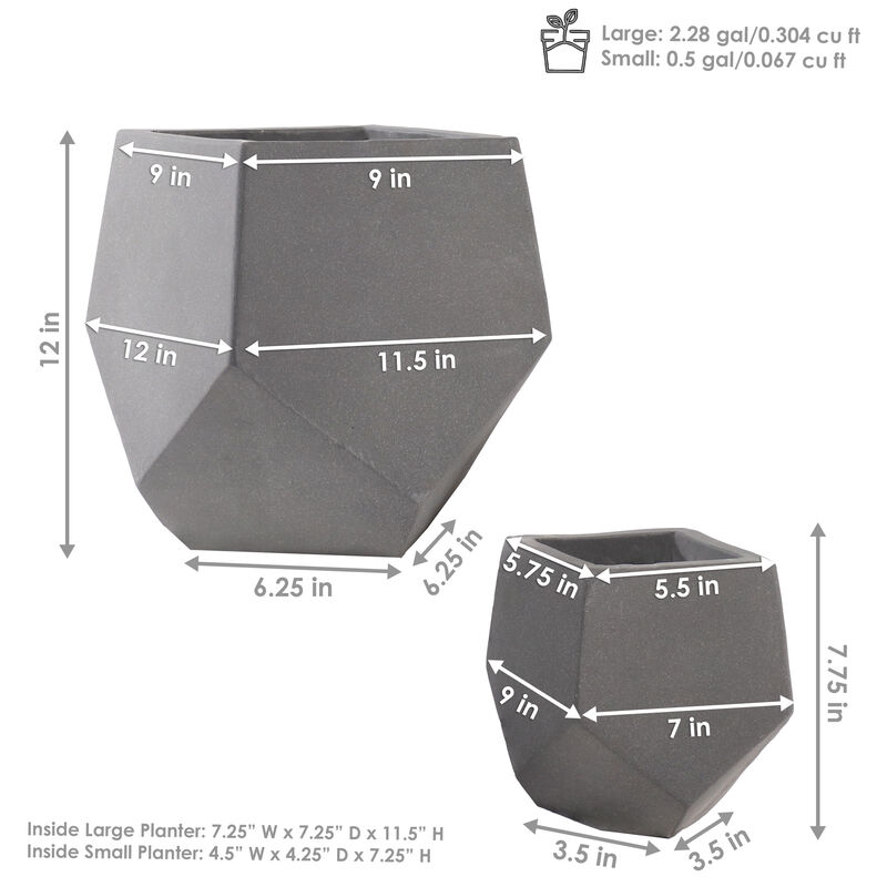 Sunnydaze 2-Piece Square-Top Cement Planters - Moondust