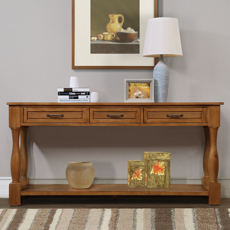 Mondawe 63 Inch Wooden Console Table With 3 Drawers And 1 Bottom Shelf Entrance Hallway Sofa Table