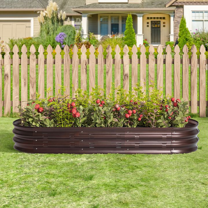 LuxenHome 5.5-Ft Oval Brown Metal Garden Bed