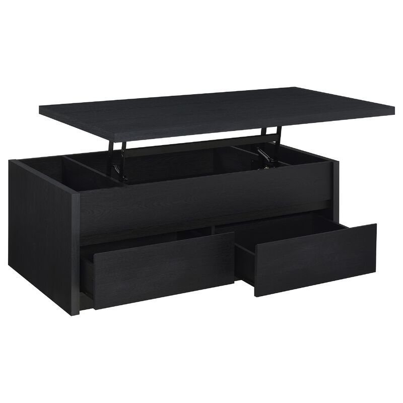 Knax Lift-Top Coffee Table with Hidden Storage and Drawers, Black Wood image number 3