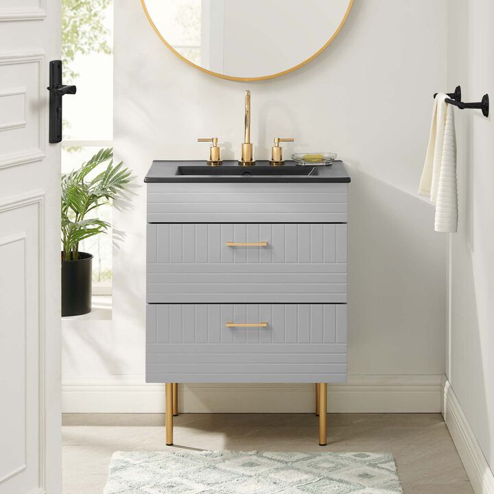 Modway Daybreak Bathroom Vanity, 24" with Black Sink, Light Gray
