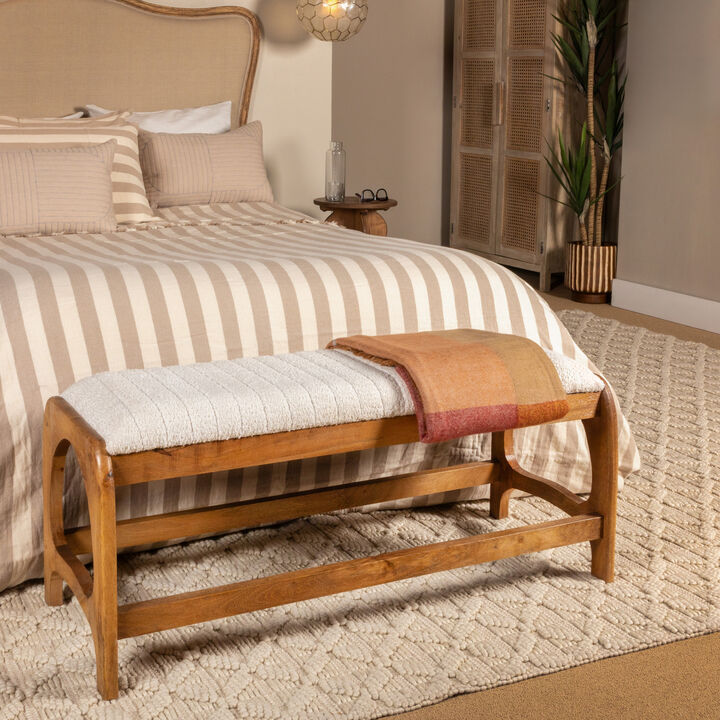 Mango Wood Arch Bench with Boucle Seat