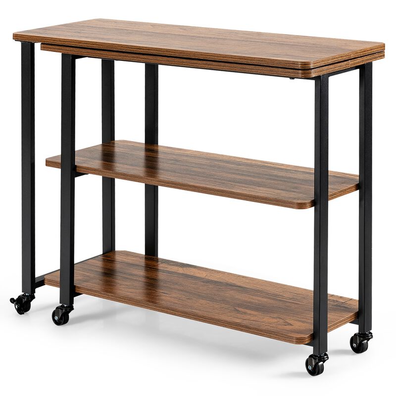 360� Rotating Sofa Side Table with Storage Shelves and Wheels