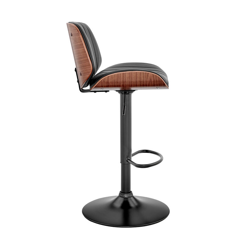 Brock Adjustable Gray Faux Leather and Walnut Wood Stool with Black Base image number 2