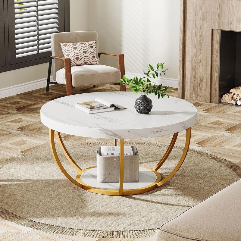 Tribesigns Industrial 2-Tier Wood Coffee Table image number 1