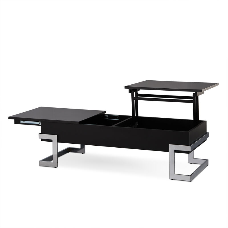 Modern Iron Lift Top Coffee Table with Convenient Storage Shelf