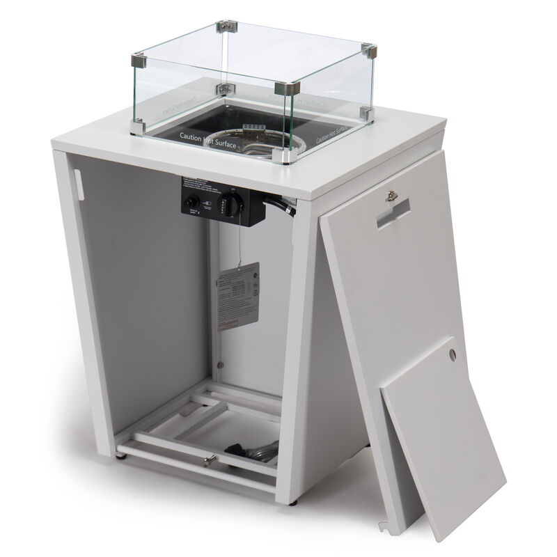 LeisureMod Marlin Modern Aluminum Outdoor Patio Chaise Lounge Chair in White Frame Set of 2 with Square Fire Pit Side Table