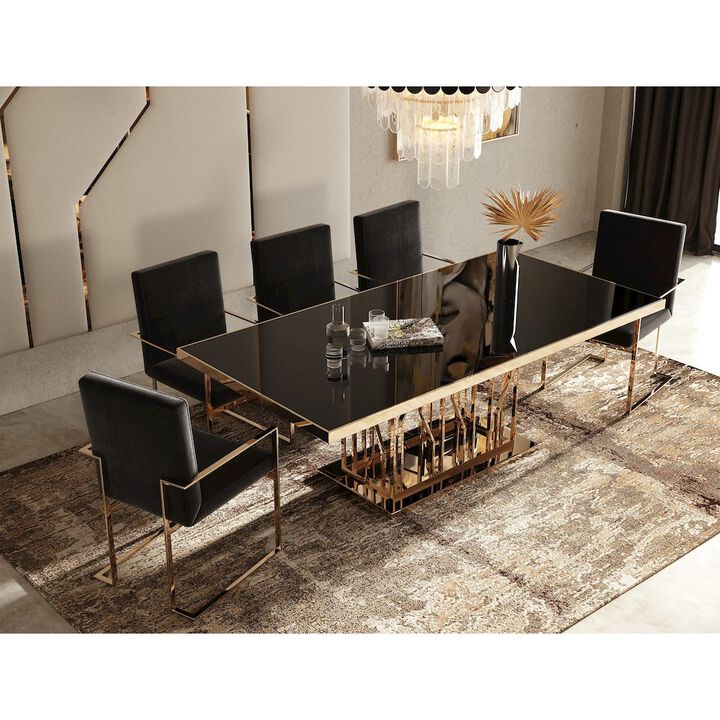 Modrest Marston Modern Black Glass & Rosegold Dining Table