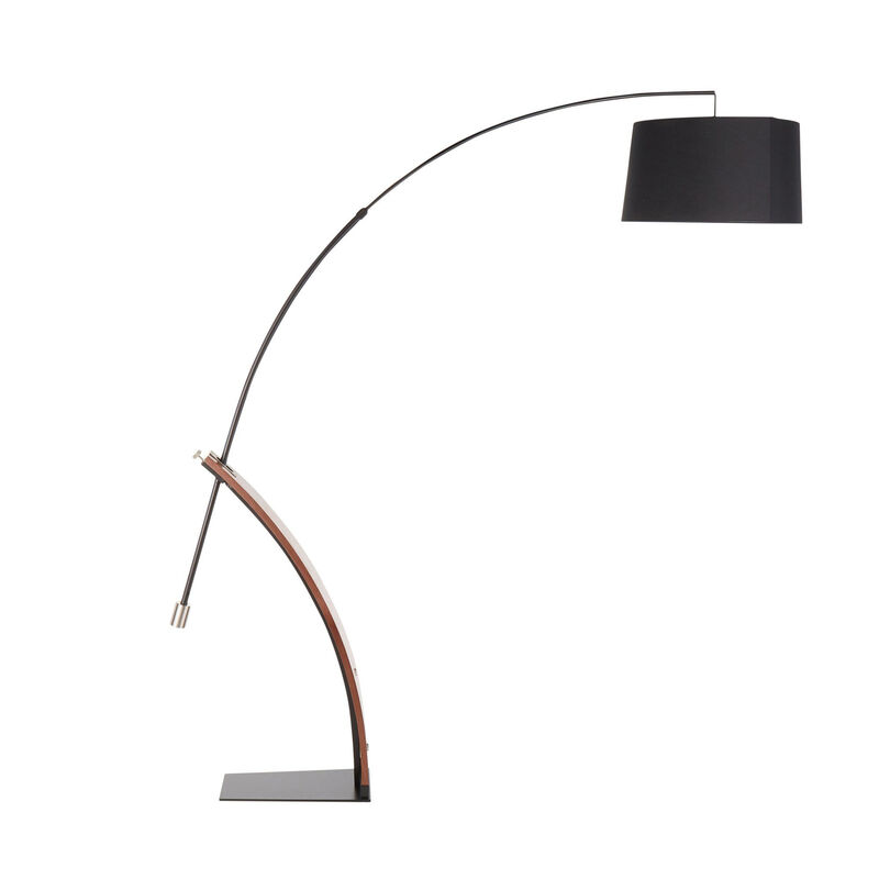Lumisource Home Decorative Robyn Mid-Century Modern Floor Lamp in Walnut Wood and Black Linen Shade image number 3