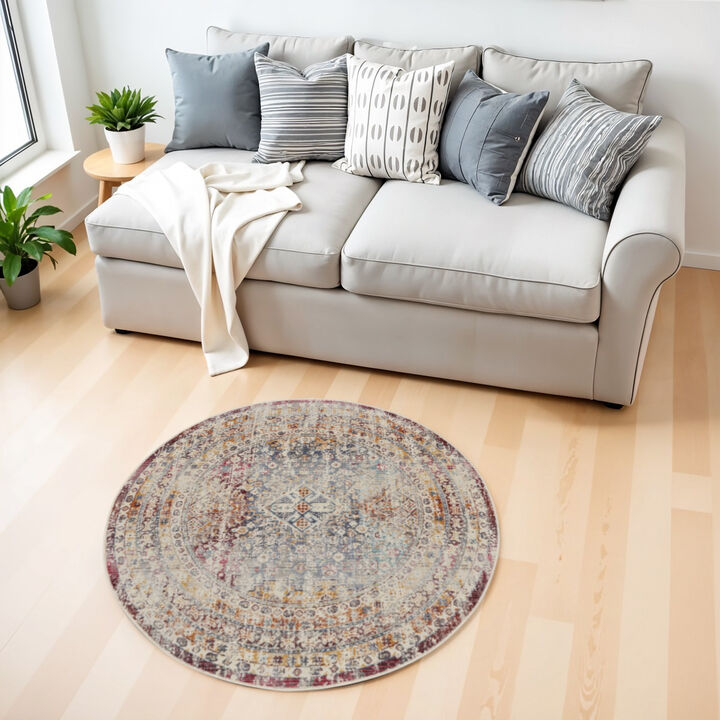 HomeRoots Geometric Distressed Round Rug