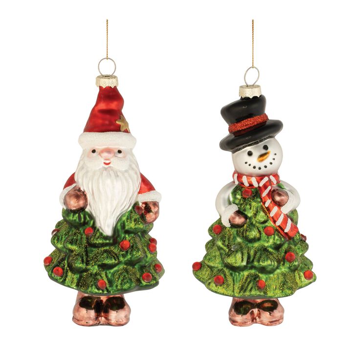 Set of 12 Glass Santa & Snowman Ornaments – Holiday Tree Hanging Decorations in Classic Christmas Styles