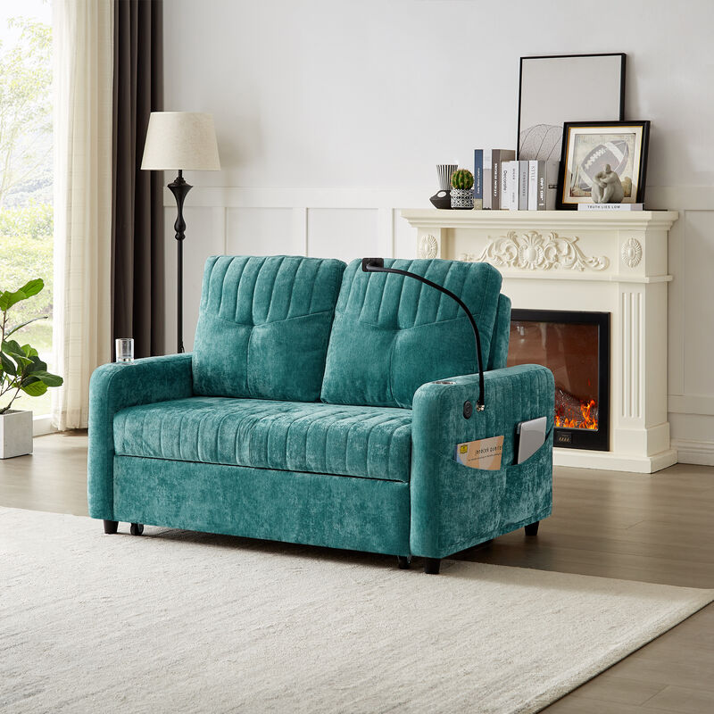 Merax Modern Loveseat Pull-out Sofa Bed with Cup Holders