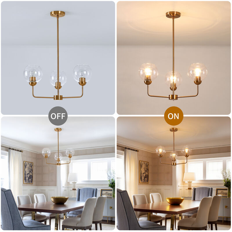 23" Modern Vintage 3-Light Antique Brass Dimmable Chandelier image number 6