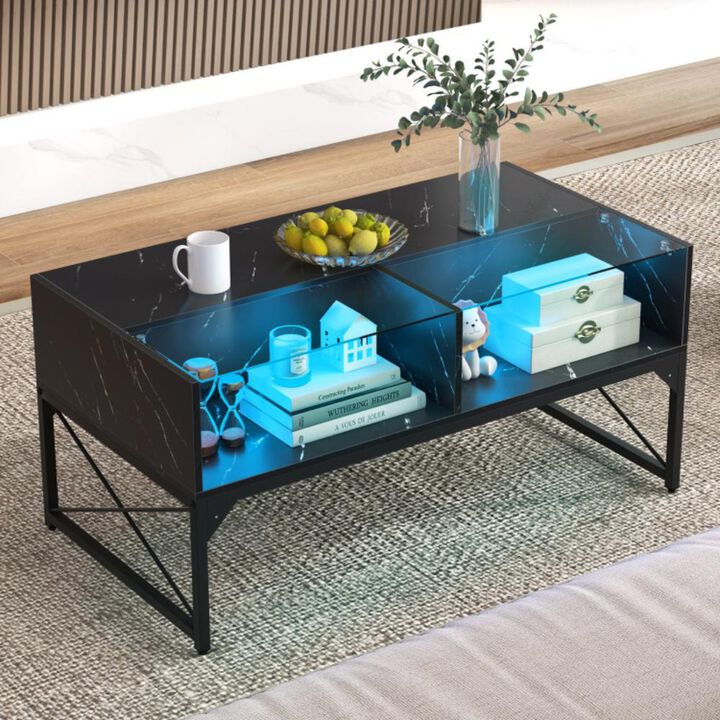 Hivvago Center Table with Faux Marble and Tempered Glass Top