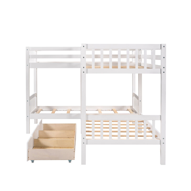 Twin L-Shaped Bunk Bed With Drawers