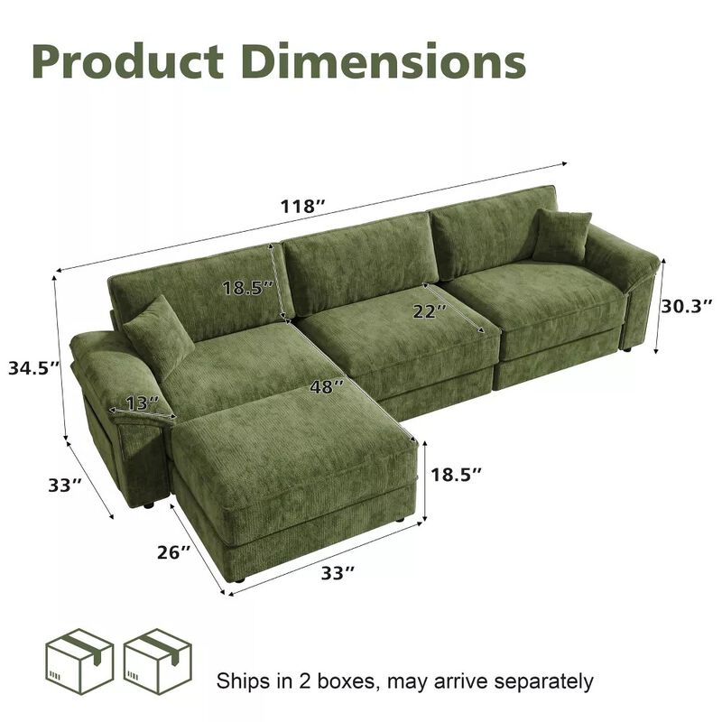 Vipbear 118" Modular L-Shaped Cloud Couch with Movable Ottoman, Chenille Sectional Sofa Living Room image number 1