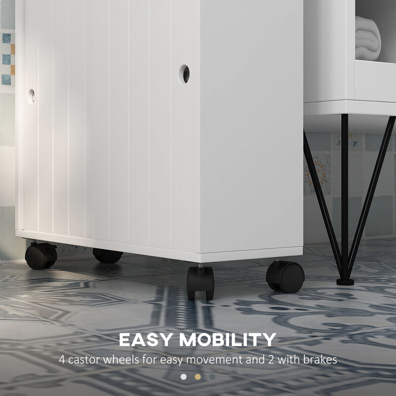 kleankin Bathroom Toilet Paper Cabinet on Wheels with Storage Cabinets image number 6
