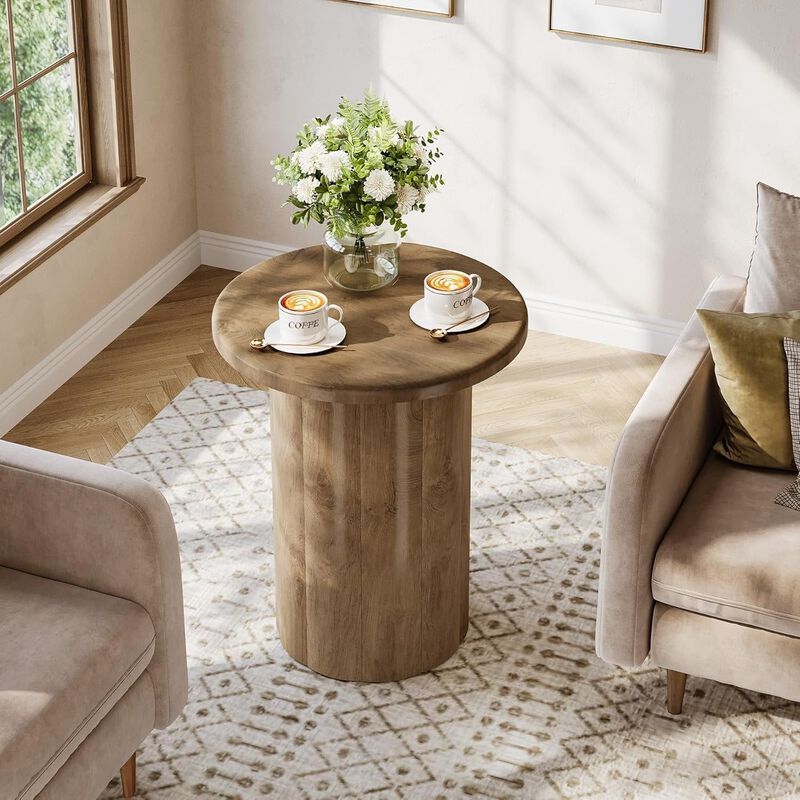 Round Farmhouse Side Table Nightstand with Fluted Base, End Table image number 4
