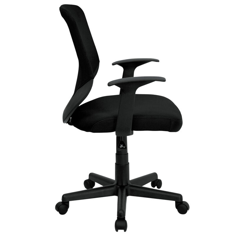 Norris Mid-Back Black Mesh Tapered Back Swivel Task Office Chair with T-Arms image number 7
