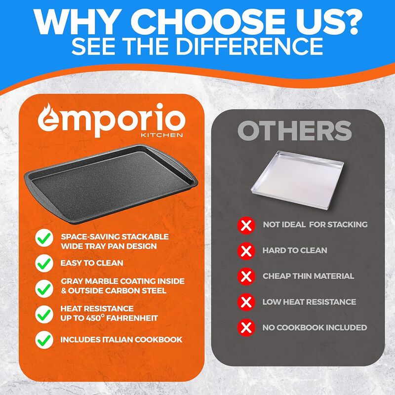 Stackable Baking Pan Set - Deluxe Nonstick White Marble Coating, Carbon Steel Bakeware Sets, PFOA, PFOS, PTFE Free, Recipe Booklet Included, Oven Safe (Up to 450°F), Set of 7