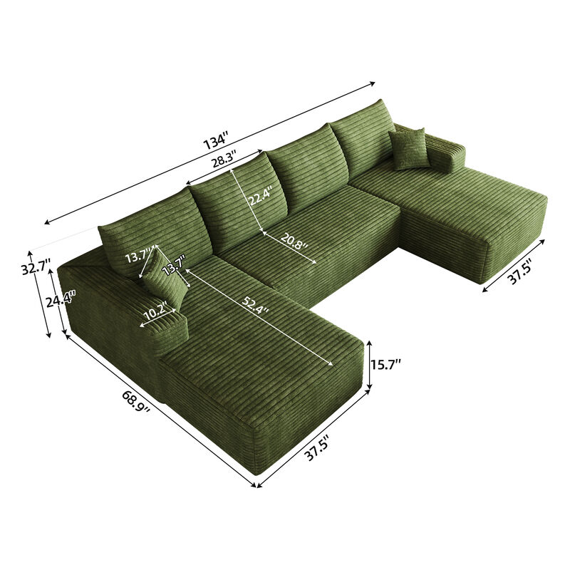 Vitpug 134" Comfort U Shaped Cloud Sectional Sofa image number 3