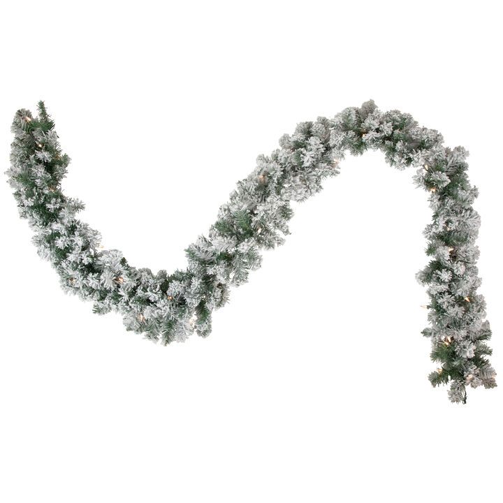 9' x 10" Pre-lit Flocked Madison Pine Artificial Christmas Garland  Clear Lights