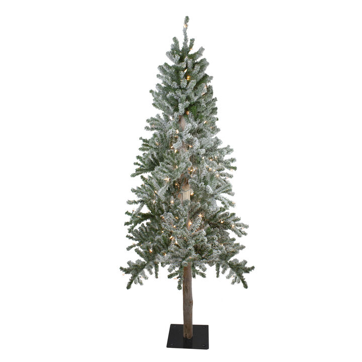 6' Pre-Lit Flocked Alpine Artificial Christmas Tree  Clear Lights