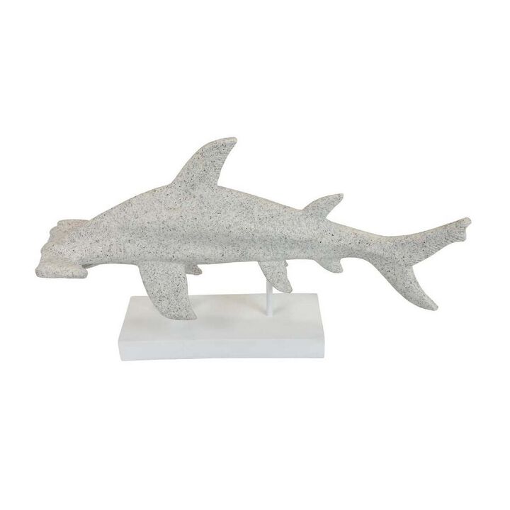 Shim Tabletop Decor, Shark Inspired Design Texture White Resin 21 Inch - Benzara