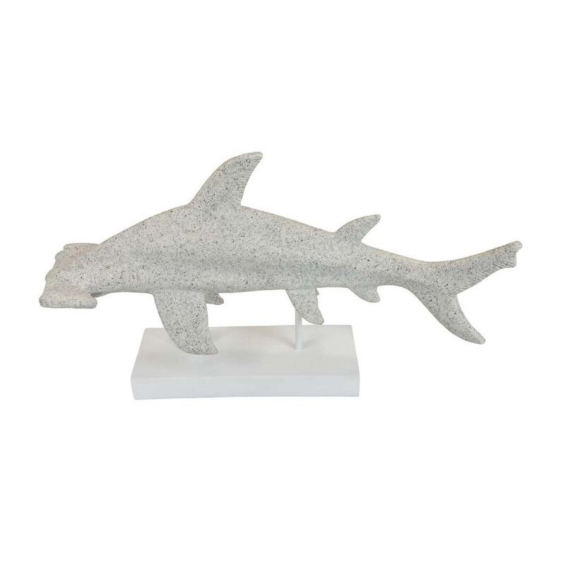 Shim Tabletop Decor, Shark Inspired Design Texture White Resin 21 Inch - Benzara image number 0