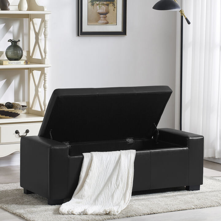 Faux Leather Upholstery Storage Ottoman Bench Black