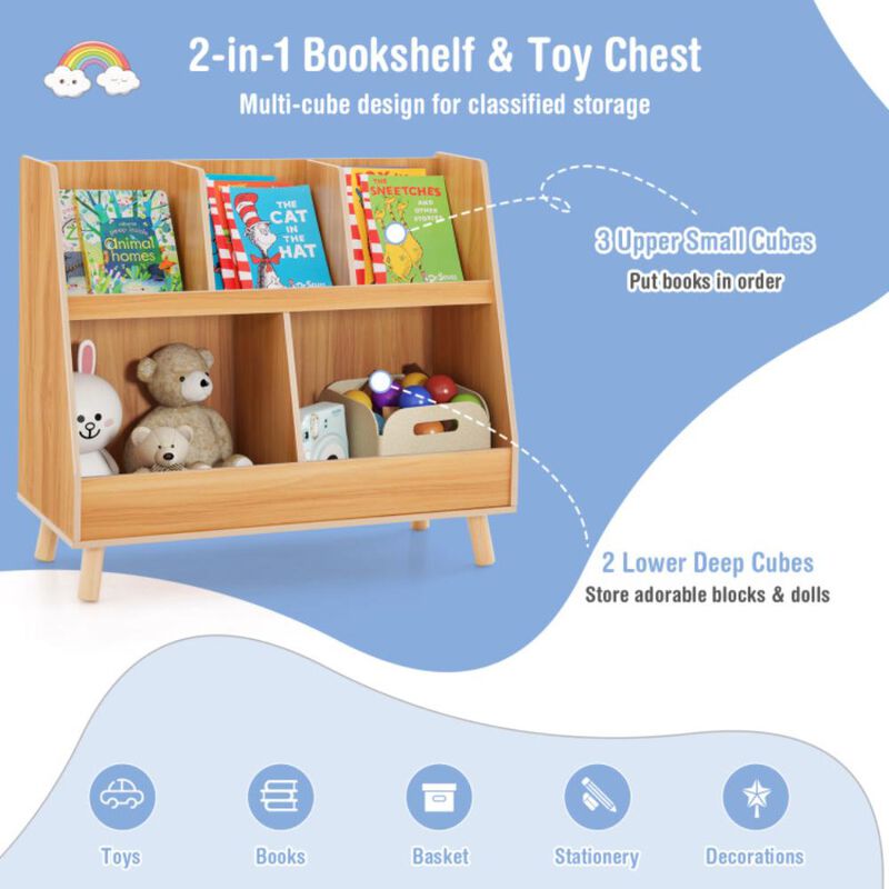 Hivvago 5-Cube Kids Bookshelf and Toy Organizer with Anti-Tipping Kits