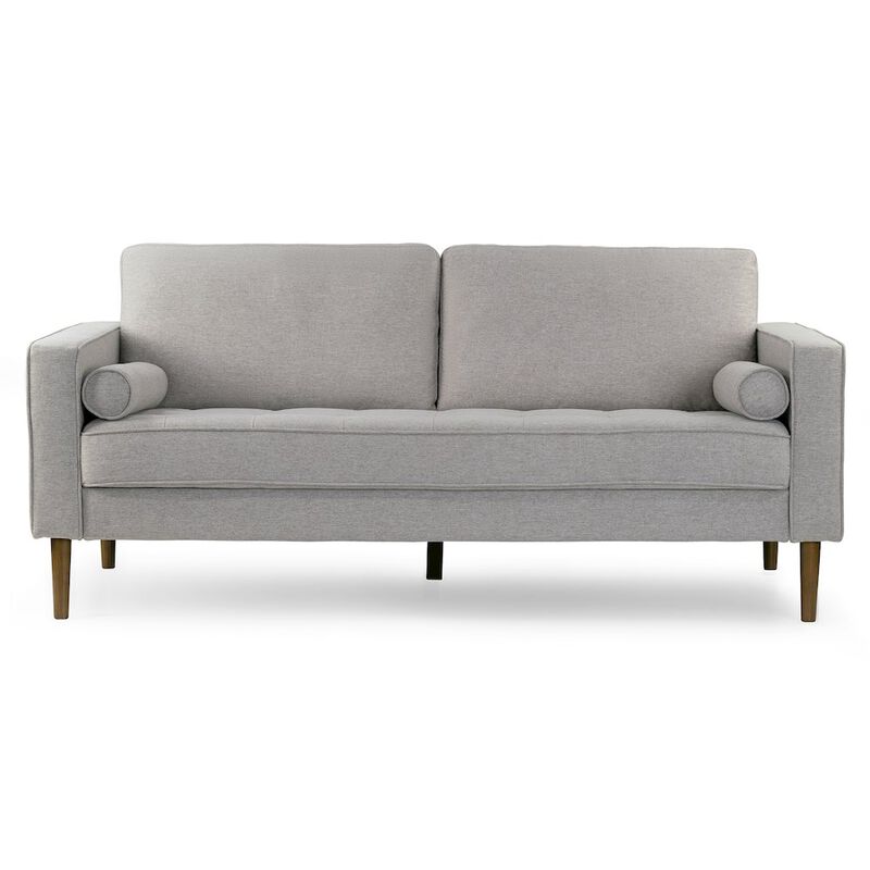 Glamour Home Bisera Twill Tufted Fabric Sofa with Walnut Wood Legs
