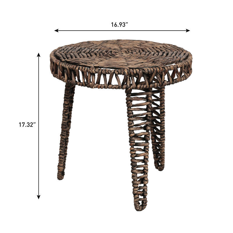 Amara Coastal Bohemian Handwoven Water Hyacinth Round Tripod End Table image number 3