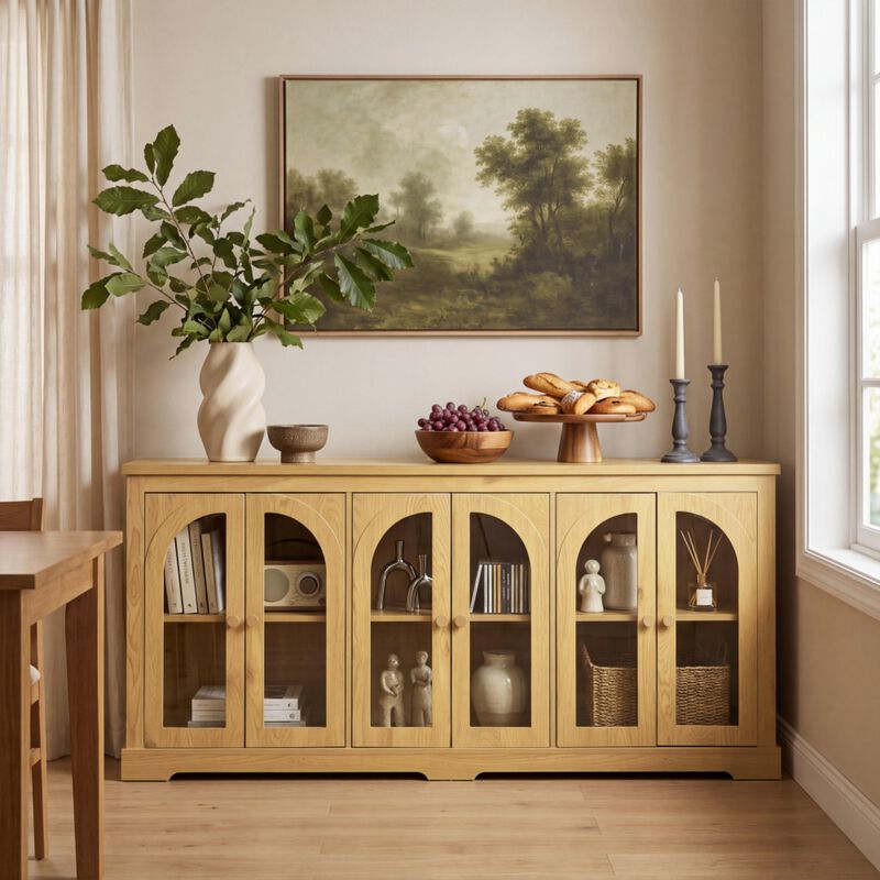 Fulbes  Farmhouse Arched Glass Door Sideboard Cabinet image number 1
