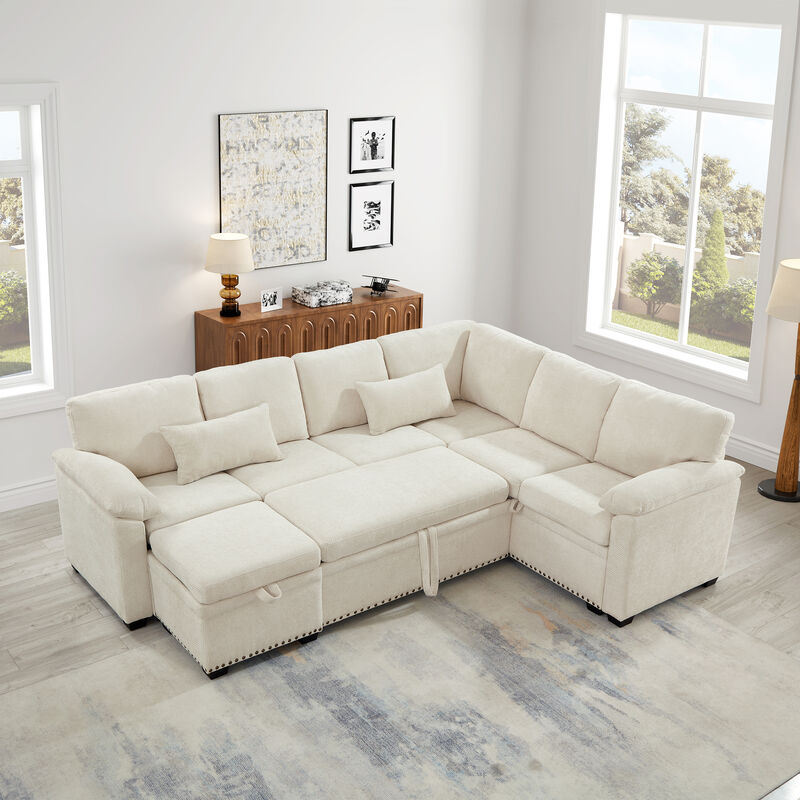 Largwo L‑Shaped Chenille Sectional Sleeper Sofa image number 7