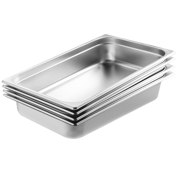 VEVOR 4 Pack Full Size Hotel Pans Steam Table Pan Stainless Steel 4" Deep Lid